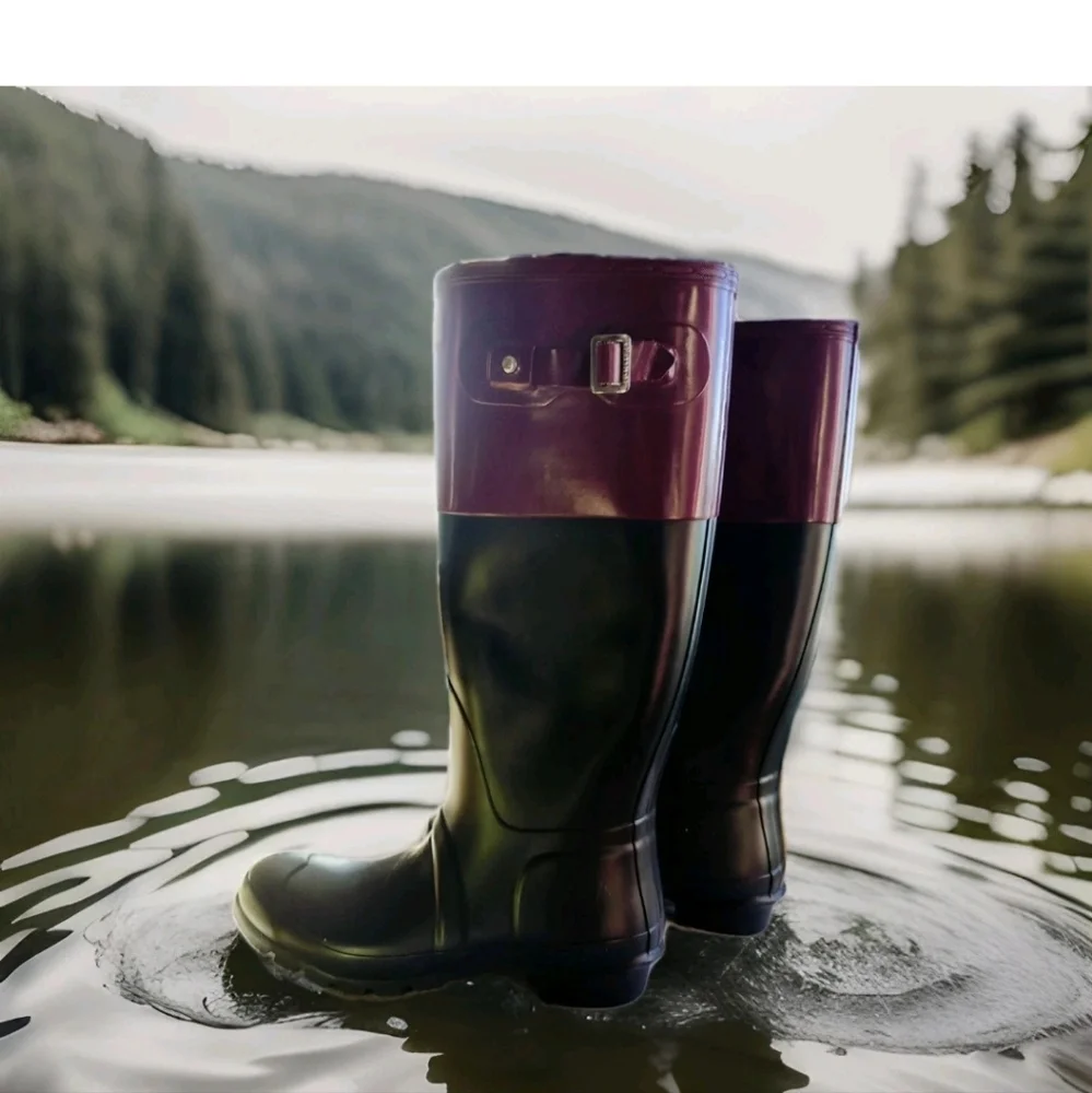 Hunter Women's Black Purple Rain BOOTS Original Color Block Tall 8M/9F  EUC